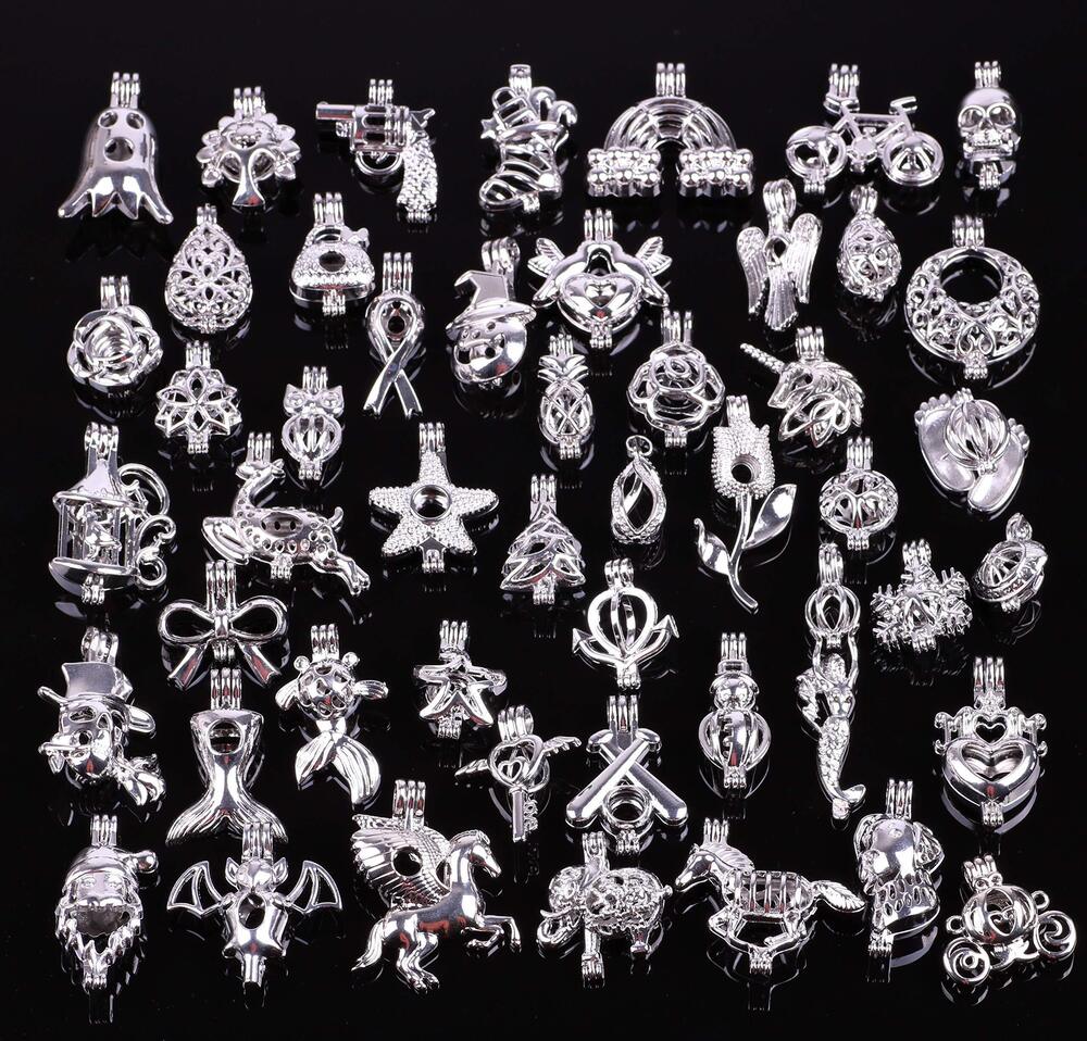 9148 40pcs Mix Stainless Steel Tones Alloy Bead Cage Pendant Wish Lava - Picture 2 of 7